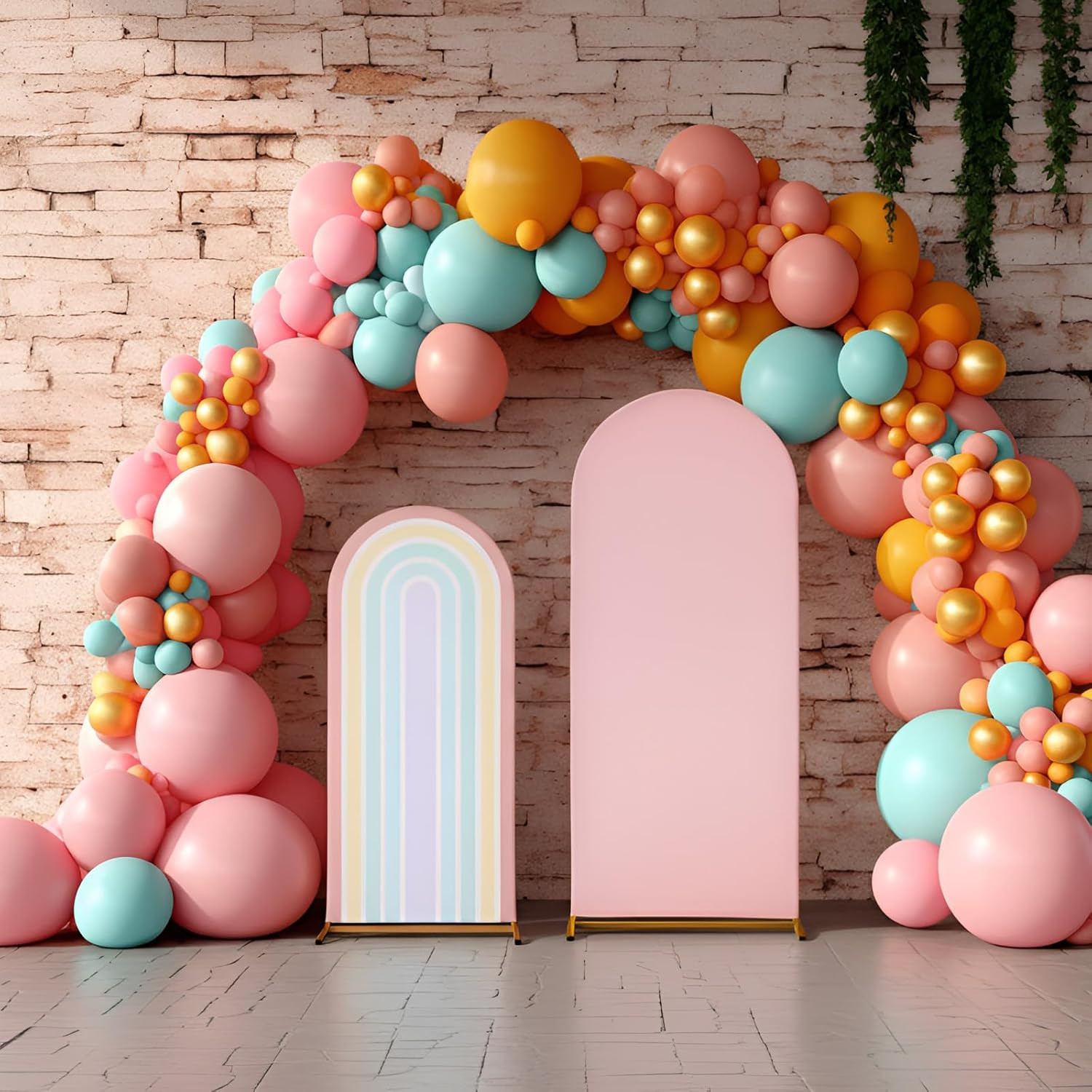 7.2 Ft + 6 Ft Rainbow Arch Backdrop Stand Covers Pastel Background Arched Stretc