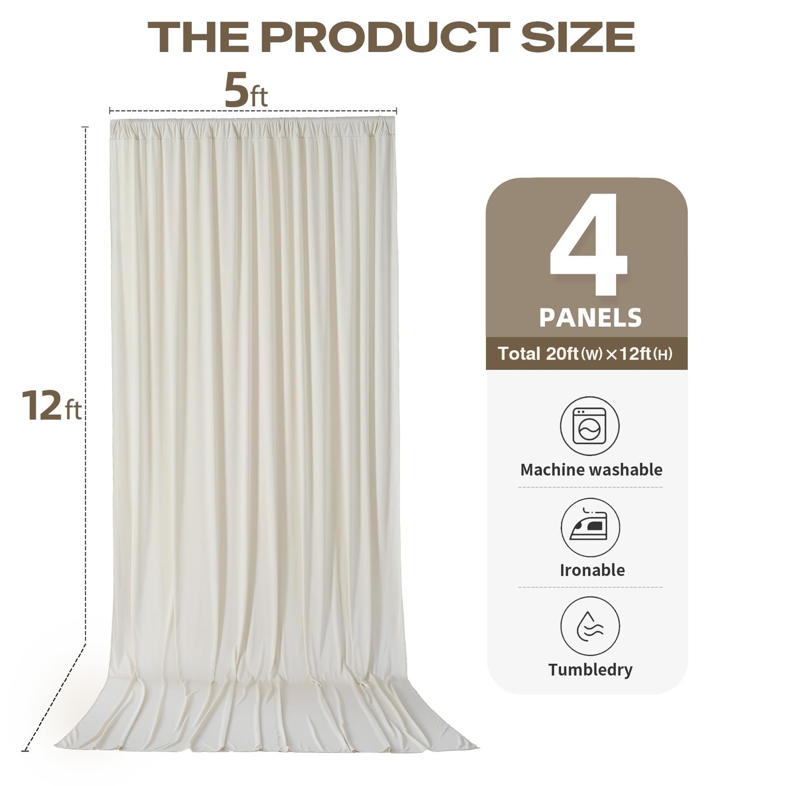 20ftx12ft Beige Backdrop Curtains for Parties, Free Polyester Beige Photo Bac…