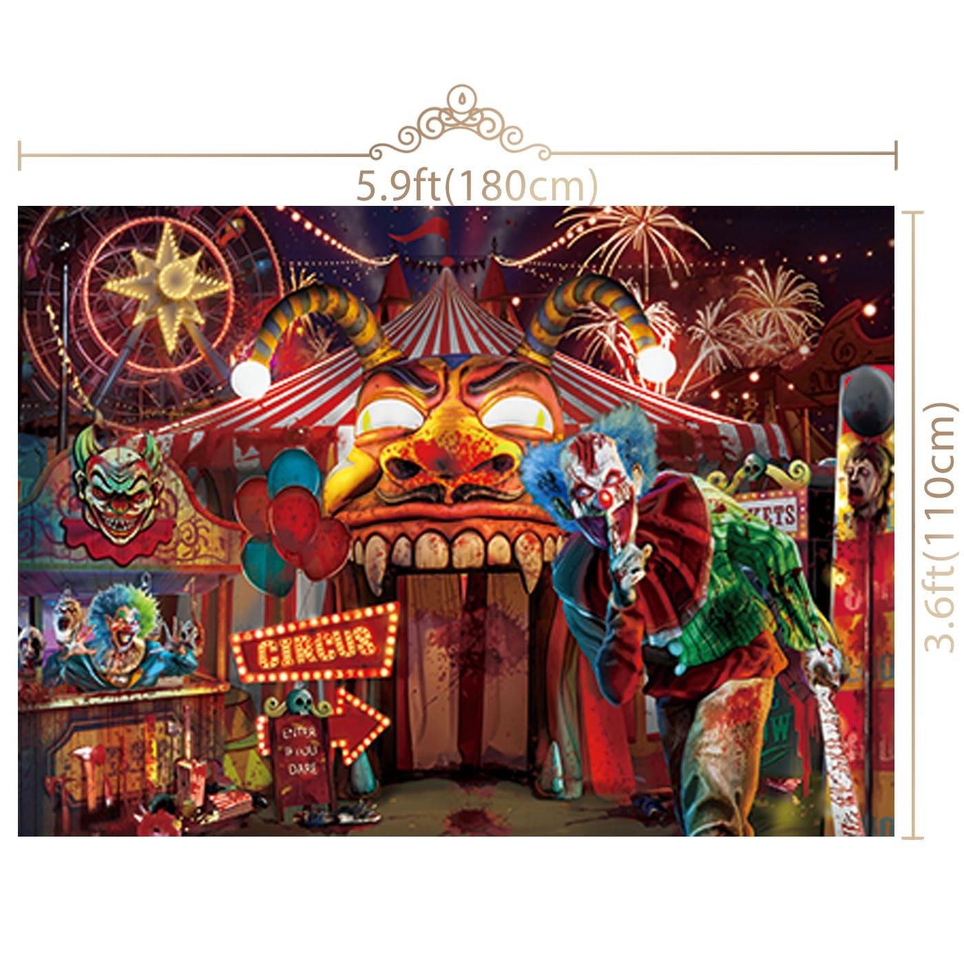 5.9×3.6ft Horror Circus Halloween Party Backdrop Scary Clown Halloween Backdr…