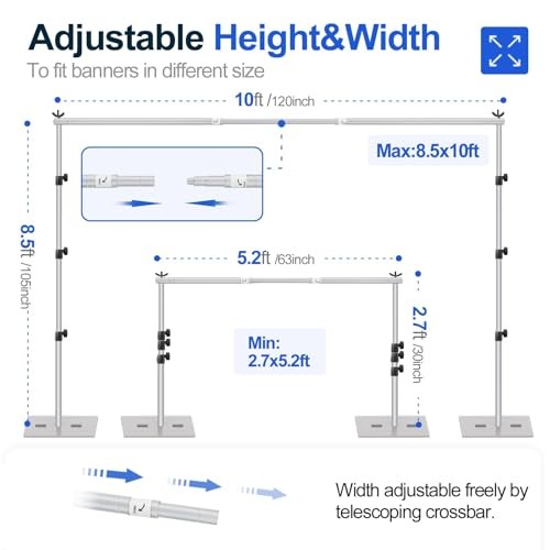 Backdrop Stand Width Adjustable Photography Background Support 8.5x10ft Sliver
