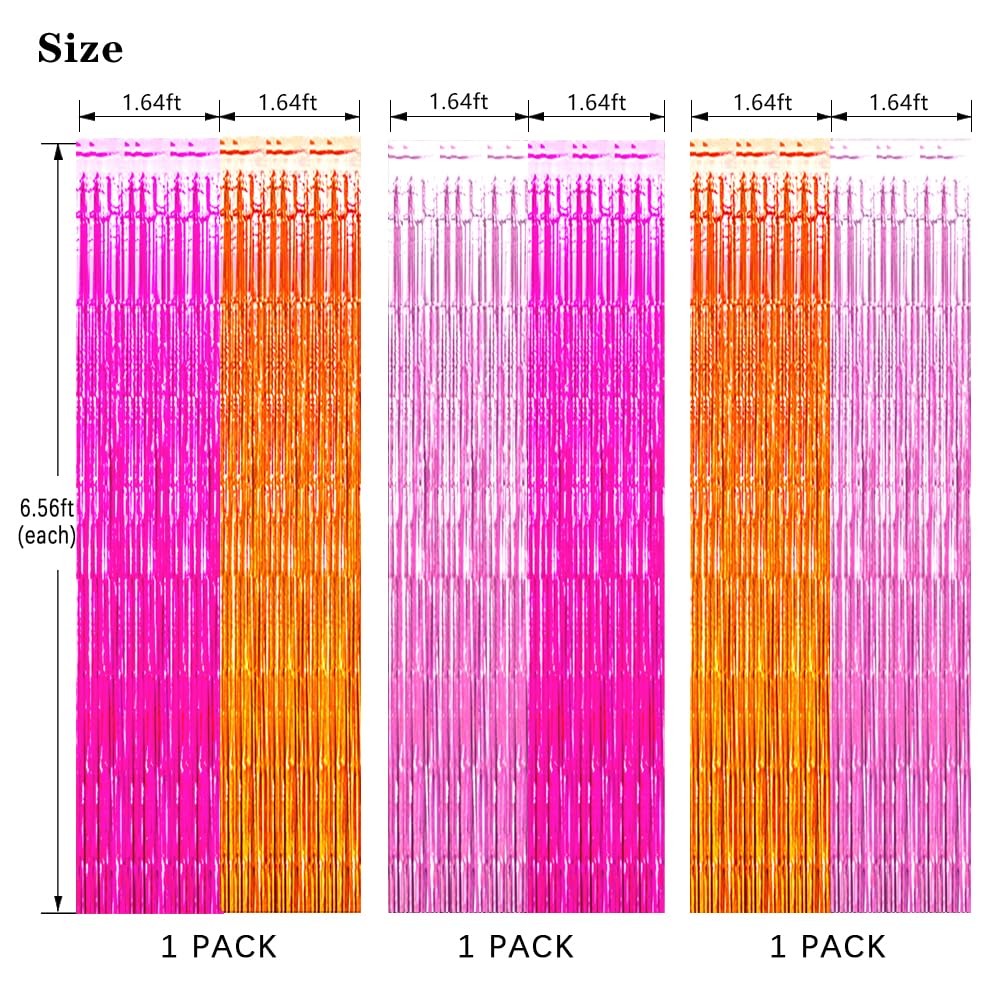 Pink Orange Party Decorations, Rose Red Orange Pink Foil Fringe Backdrop Curt…