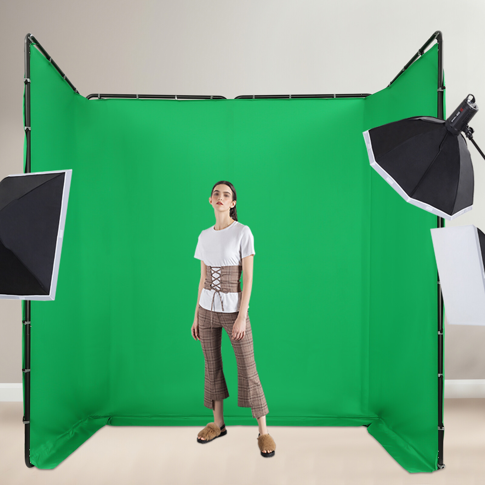 12.73*7.55ft Photography Backdrop Stand Kit with Green Cloth For Photo Studio