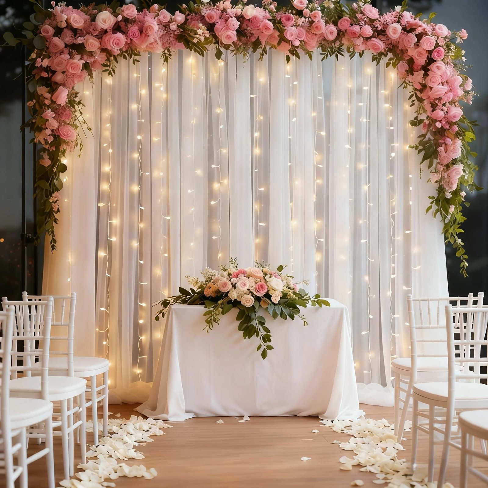 10x10ft White Tulle Backdrop Curtain Lights String, Sheer Drapes, Wedding, Party