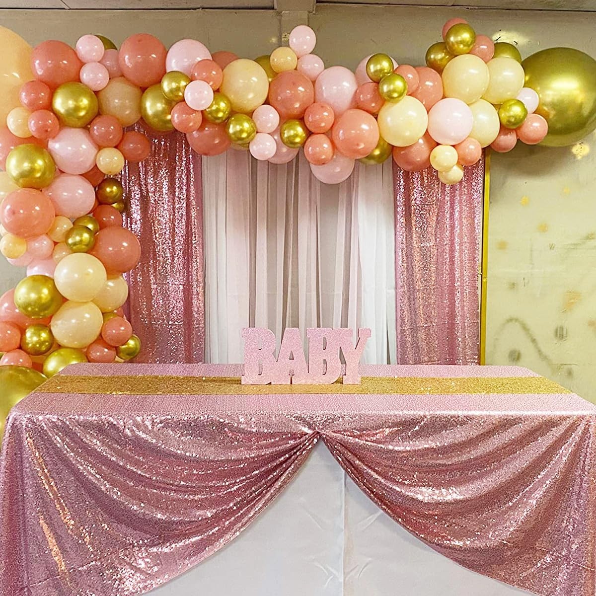 Pink Sequin Backdrop Curtains Fuchsia Glitter 2 Panels Photo Backdrop 2x8ft
