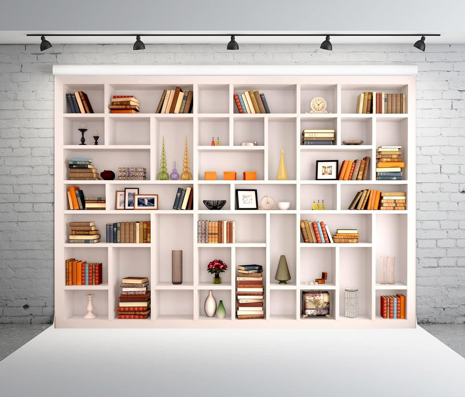 20x10ft White Bookshelf Backdrop for Zoom, Portraits & Graduation Decor