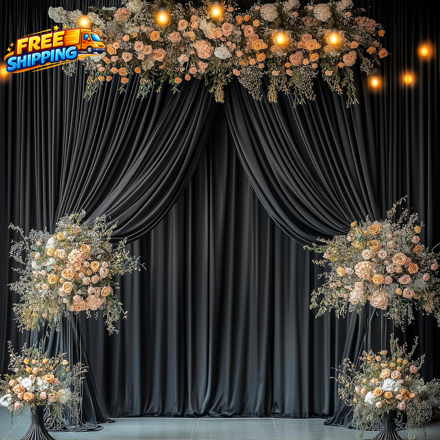 30Ft X 10Ft Wrinkle Free Black Backdrop Curtain for Parties 6 Panels 5X10Ft