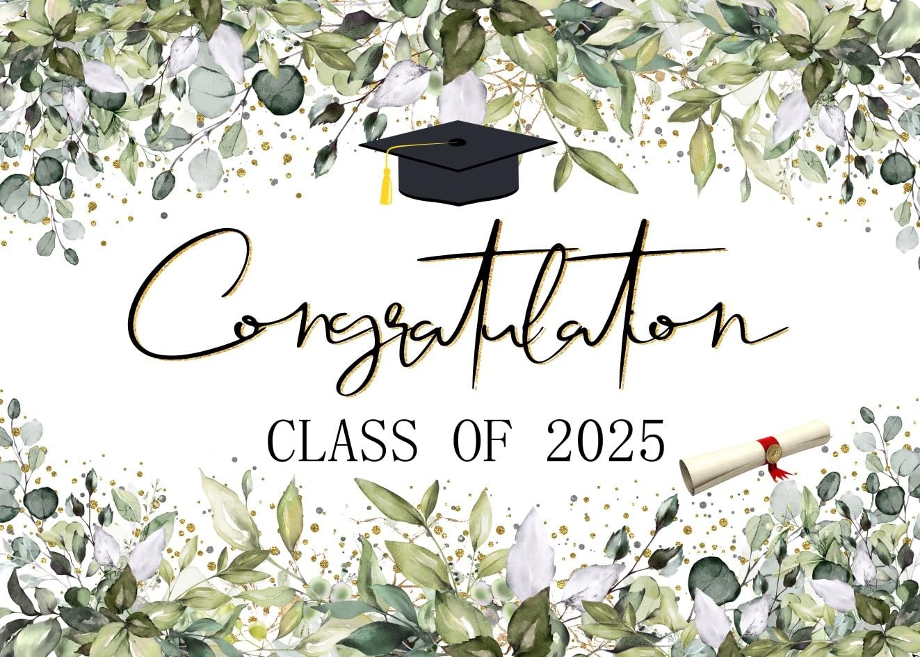 7X5ft Class of 2025 Backdrop, X-250, Green Leaves, Graduation, Photography
