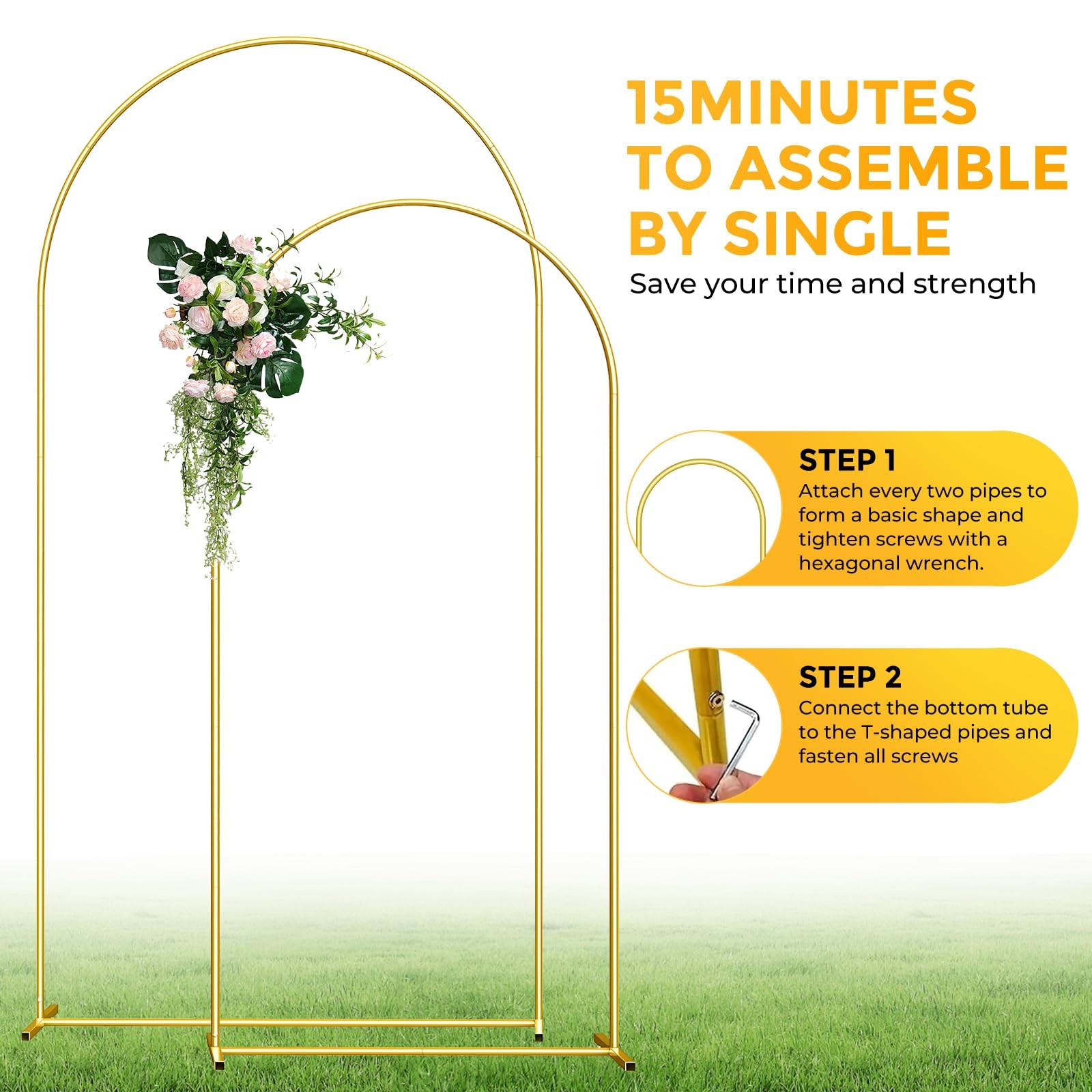Metal Arch Backdrop Stand, 7.2FT+6FT Wedding Arch Frame, Gold Wedding Arch Ba…