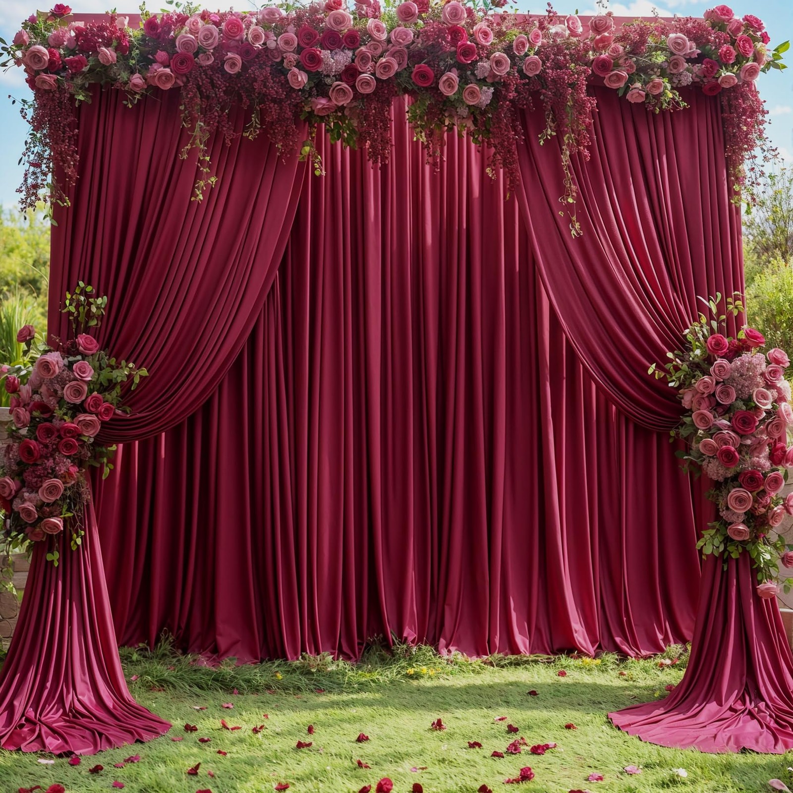 4 PCS Burgundy Backdrop Curtains 20×12 Ft Wedding Party Photo Drapes Maroon