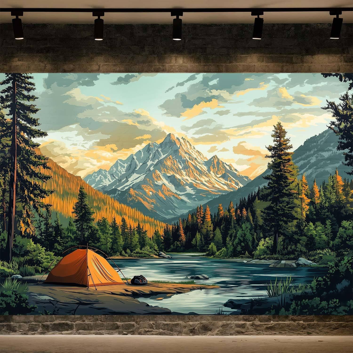 10X8ft Nature Mountain Forest Camping Backdrop Scene Orange Tent Camping Adve…