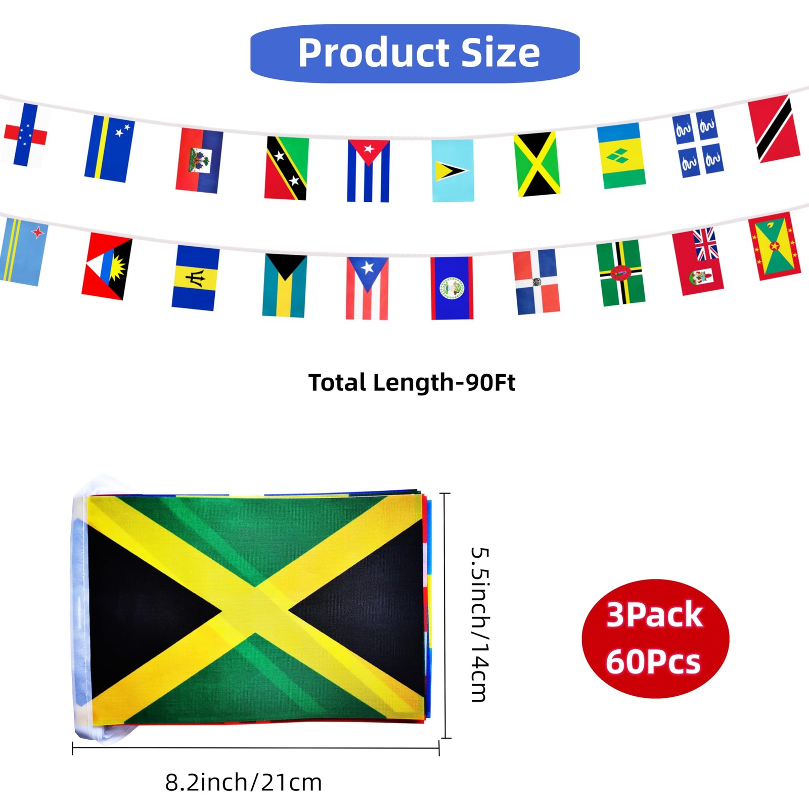 3 Pack 20 Caribbean Countries Small String Flags, 90 Feet 60 Pcs Caribbean Na…