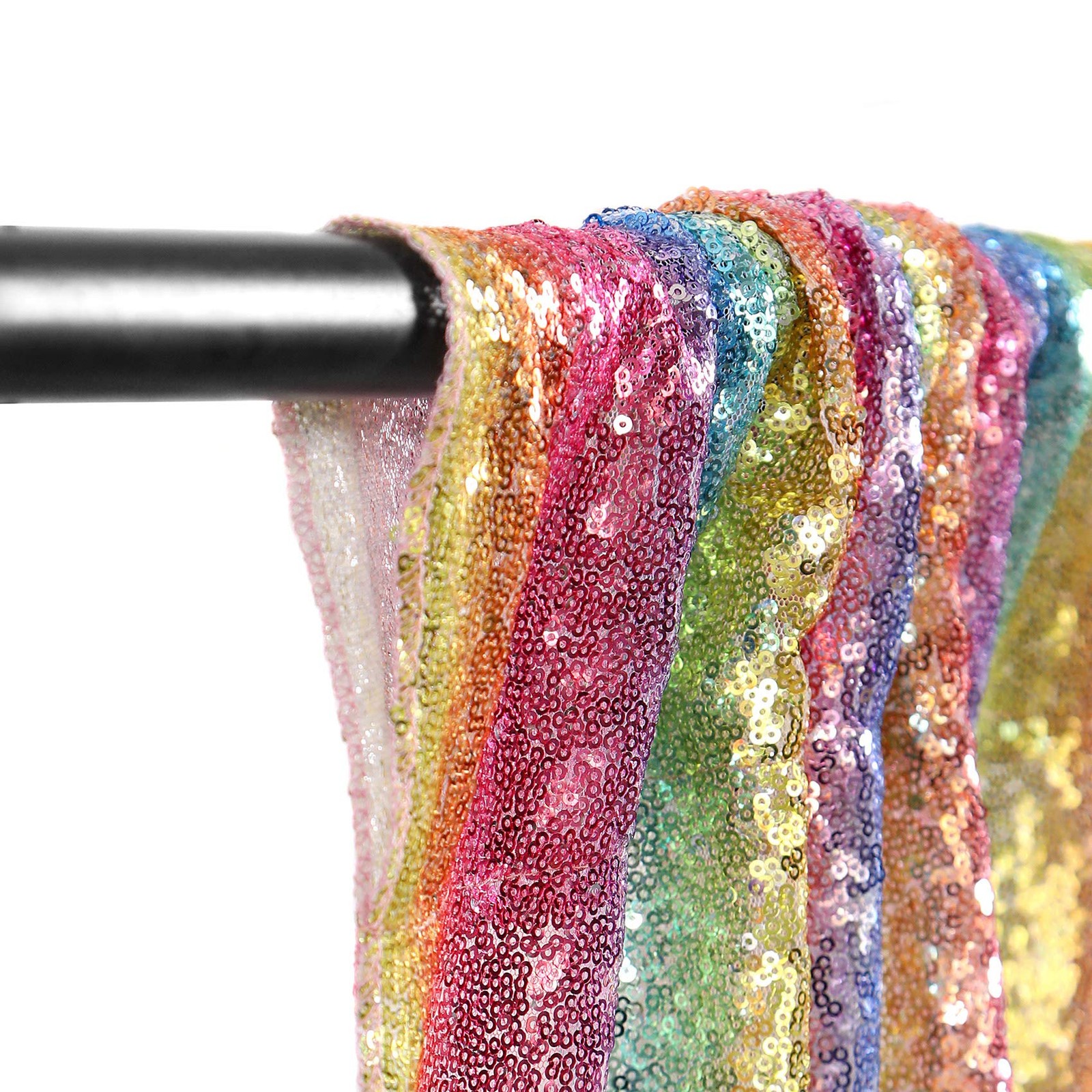 2 PCS 28FT Rainbow Sequin Backdrop Curtains Panels Photography Glitter Decor