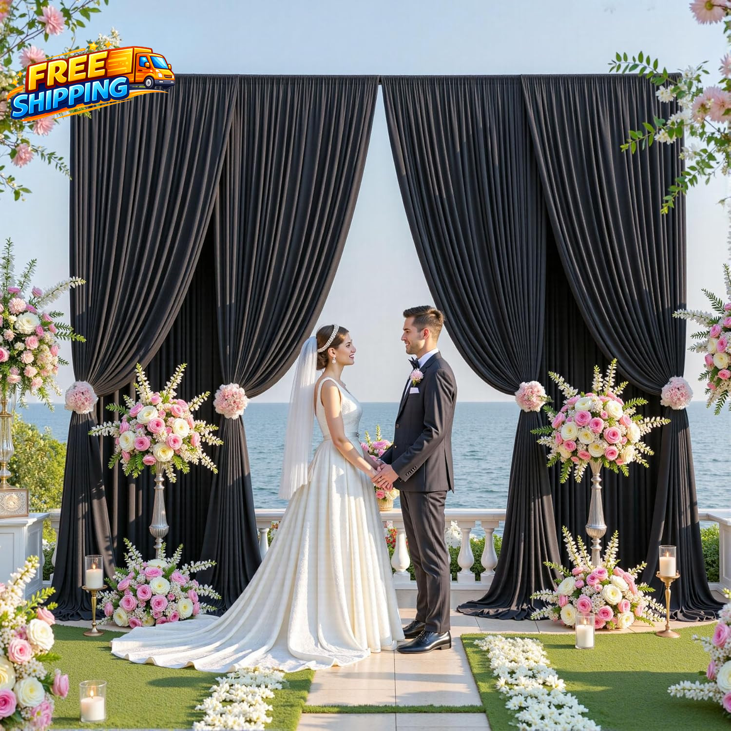 30Ft X 10Ft Wrinkle Free Black Backdrop Curtain for Parties 6 Panels 5X10Ft