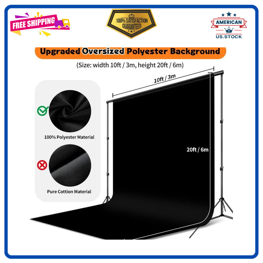 Black Backdrop 10x20ft Photo Backdrop Curtain for Photography Studio Use Events