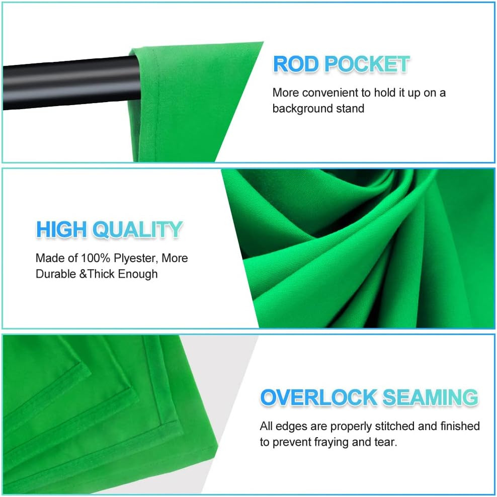 Portable Green Screen Backdrop with Stand Kit for Streaming – 6.5x10ft