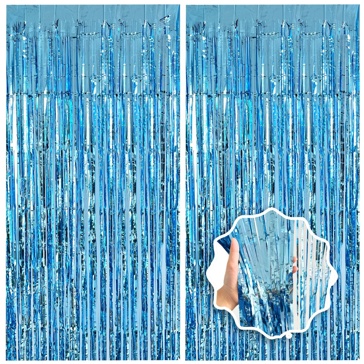 2 PCS Blue Streamer Party Decoration 3.3×8.2 Ft Light Blue Tinsel Foil Prop