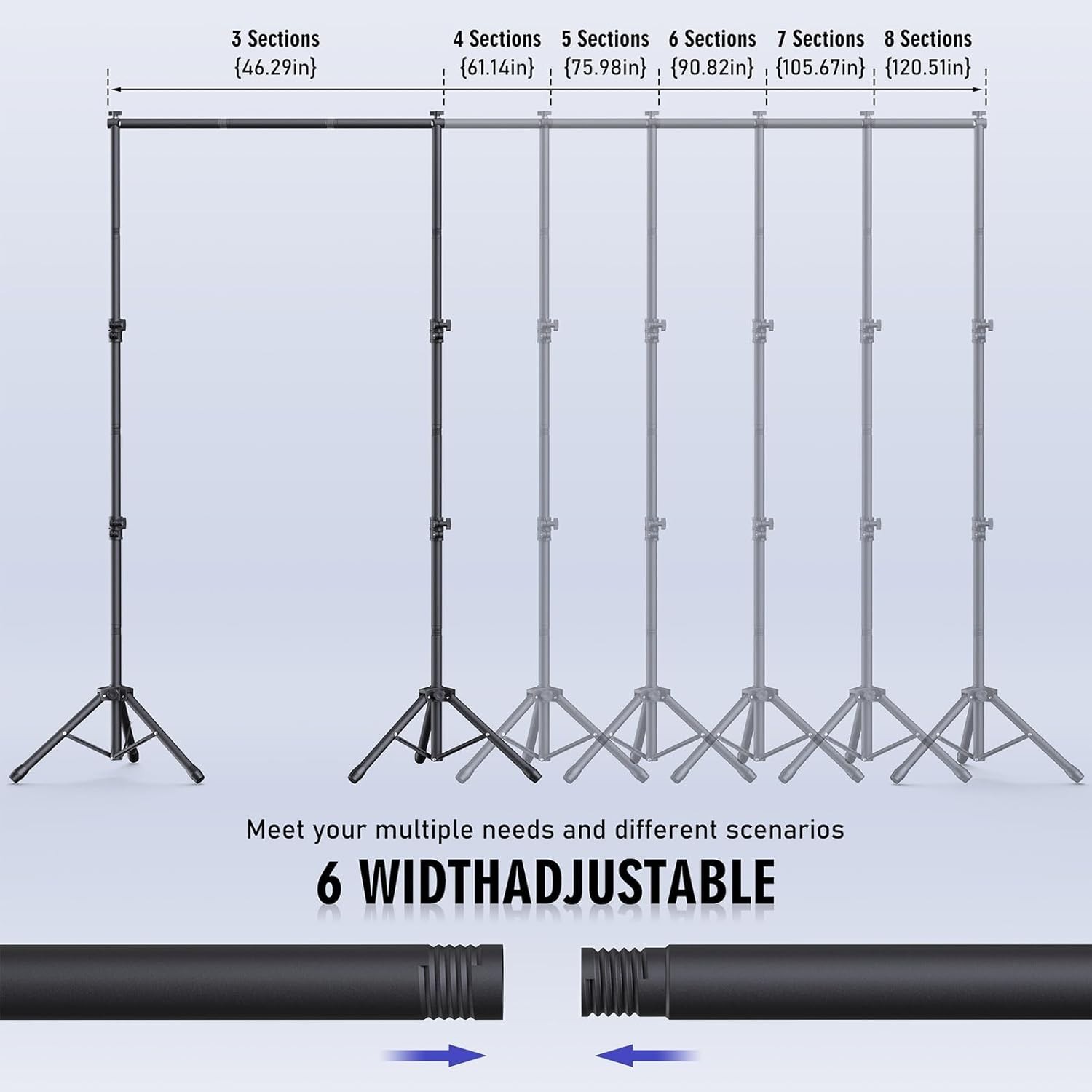 Adjustable Backdrop Stand Kit – 10×7.5ft, 6 Widths for Events & Photography