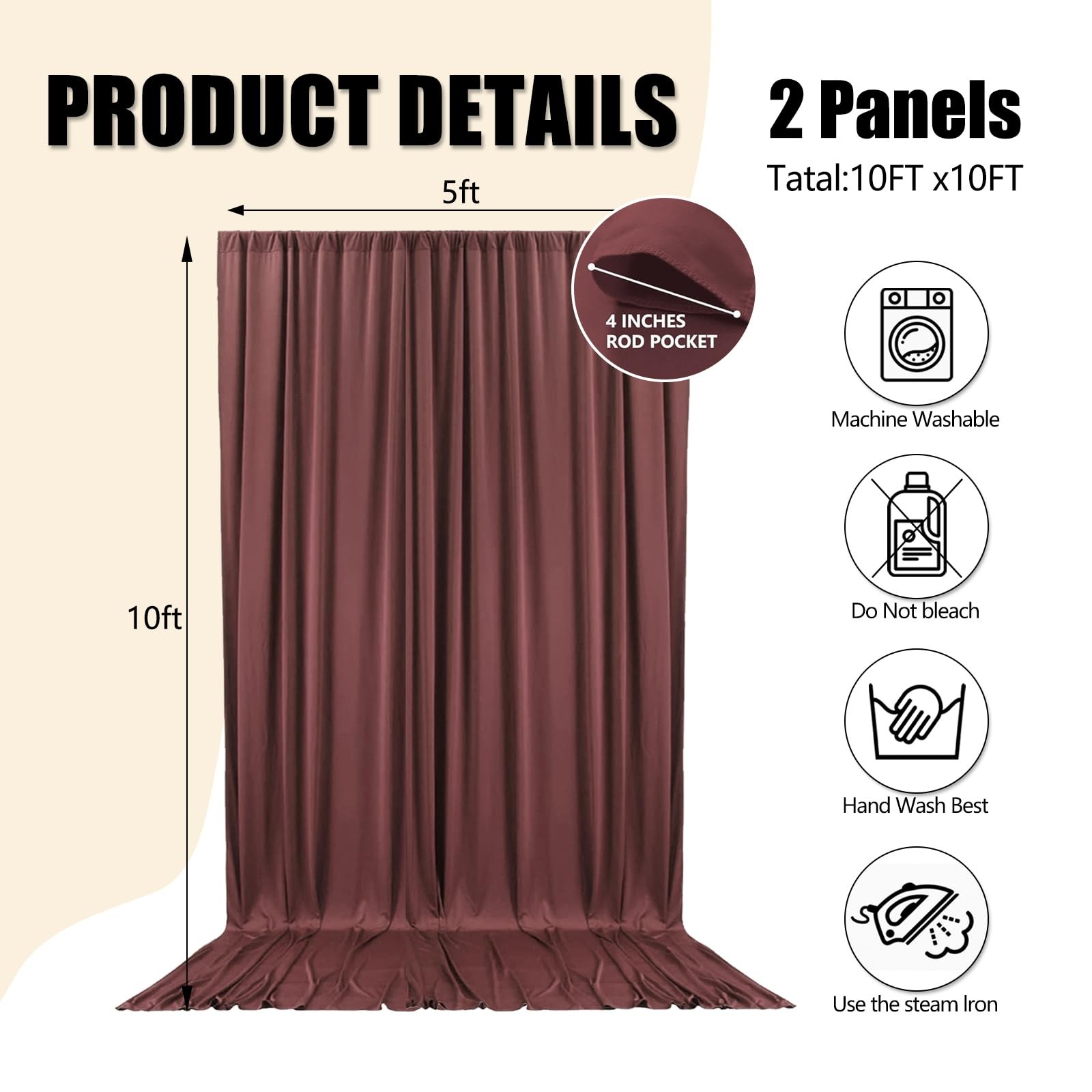 2 PCS 10 x 10 FT Red Brown Fabric Satin Backdrop Curtains Photography Drapes