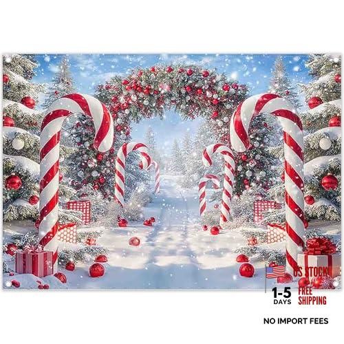 7x5ft Christmas Cane Candy Photography Backdrop – Winter Snow Scene