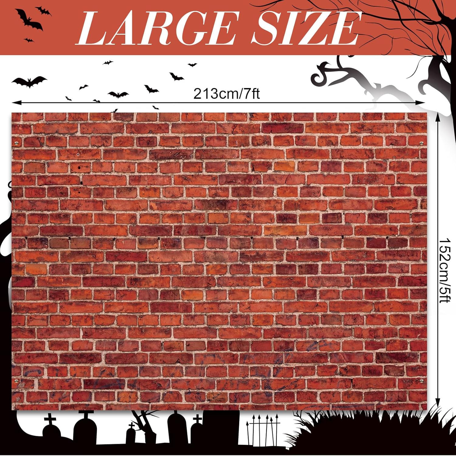 Large Red Brick Wall Fabric Backdrop for Events and Photo Booths (59.8 x 83.9 in