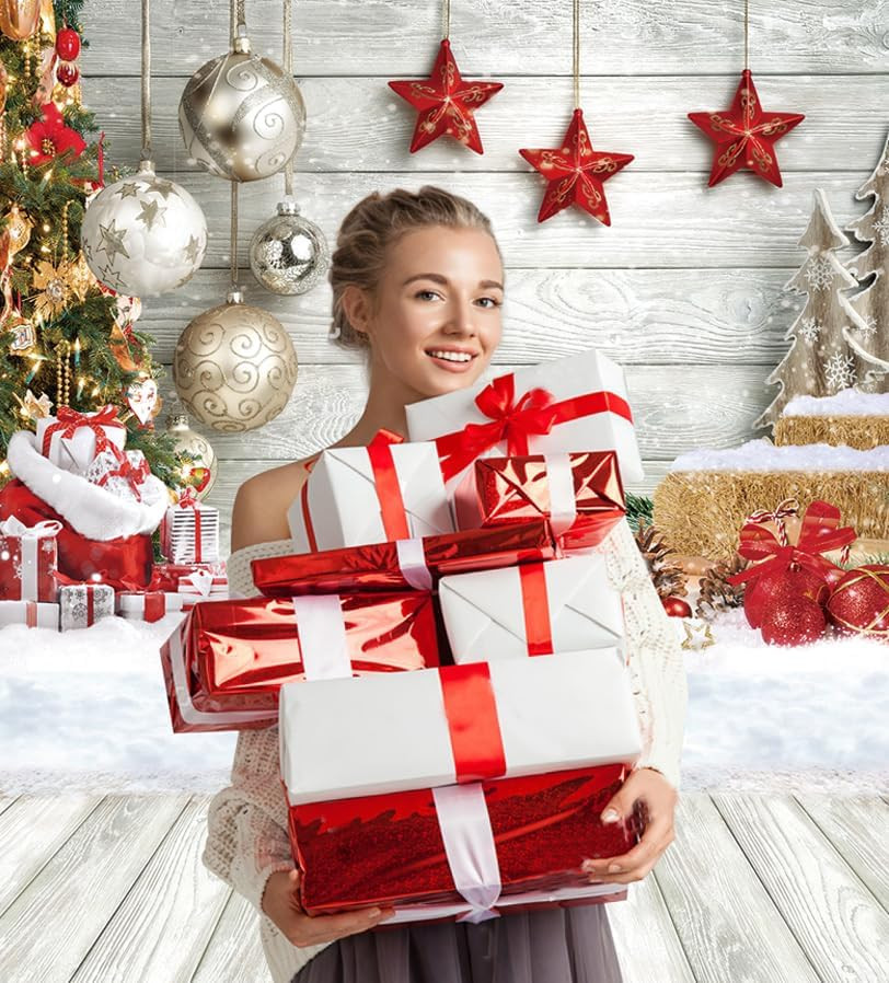 5X7FT Christmas Backdrop White Wood Floor Photography Backdrop Winter Snow Xmas