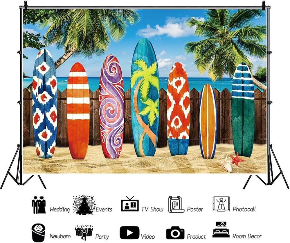 8x6ft Summer Beach Themed Party Photography Backdrop Surfboard Tropical Seaside