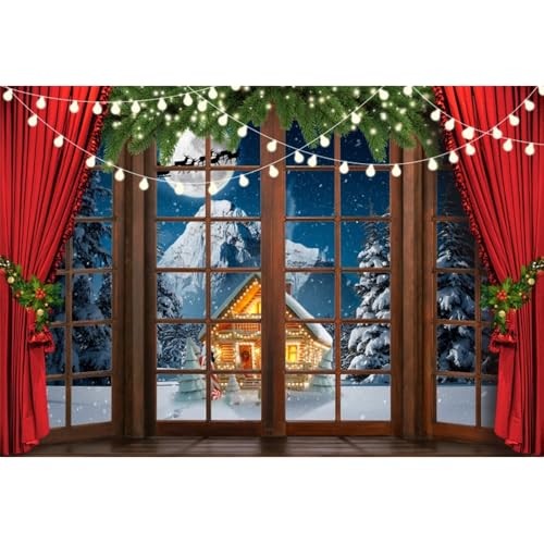 7x5ft Winter Snow Scene Christmas Window Photography Background with 7x5ft