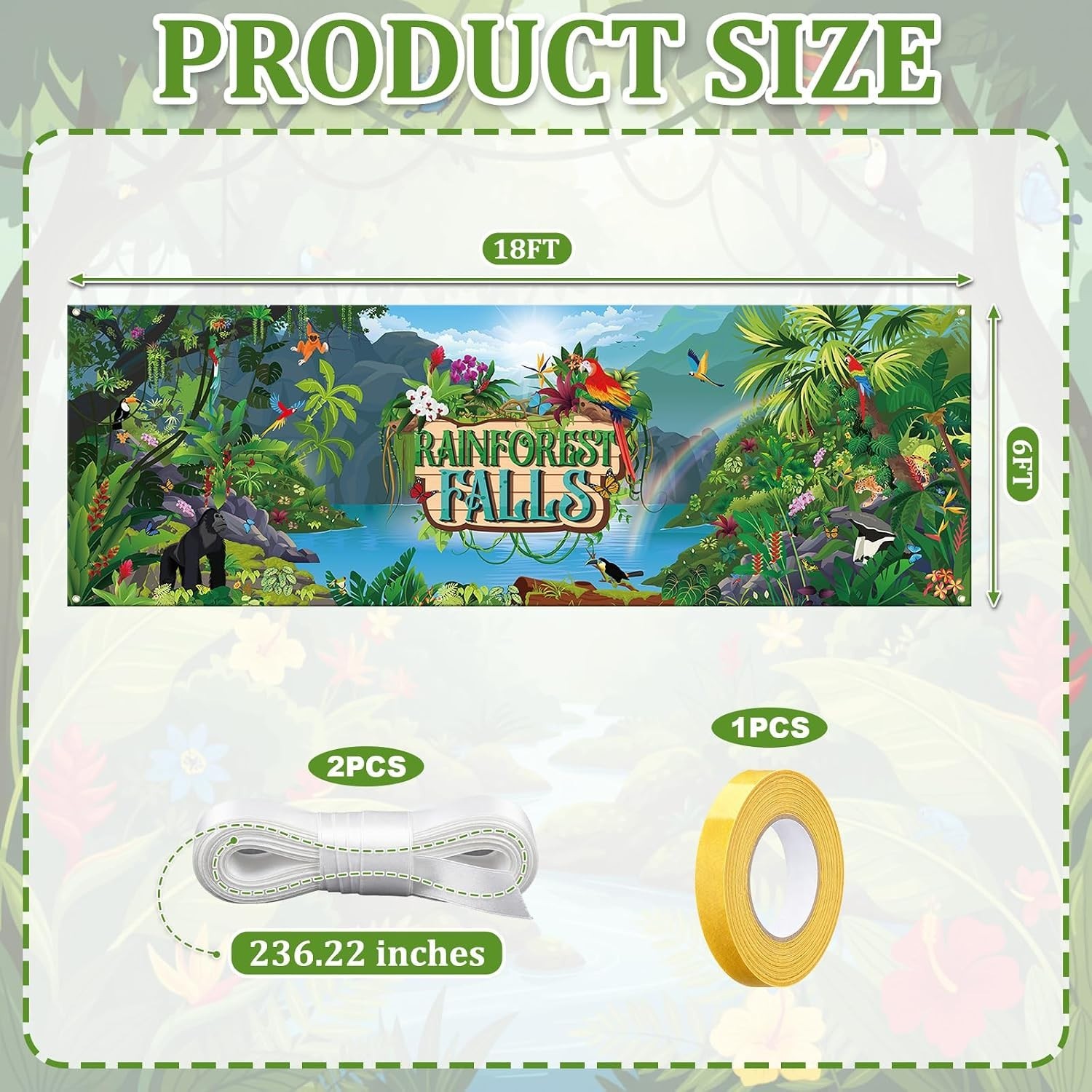 Multicolored Rainforest Scene Photography Backdrop for Party Events 18 x 6 Ft