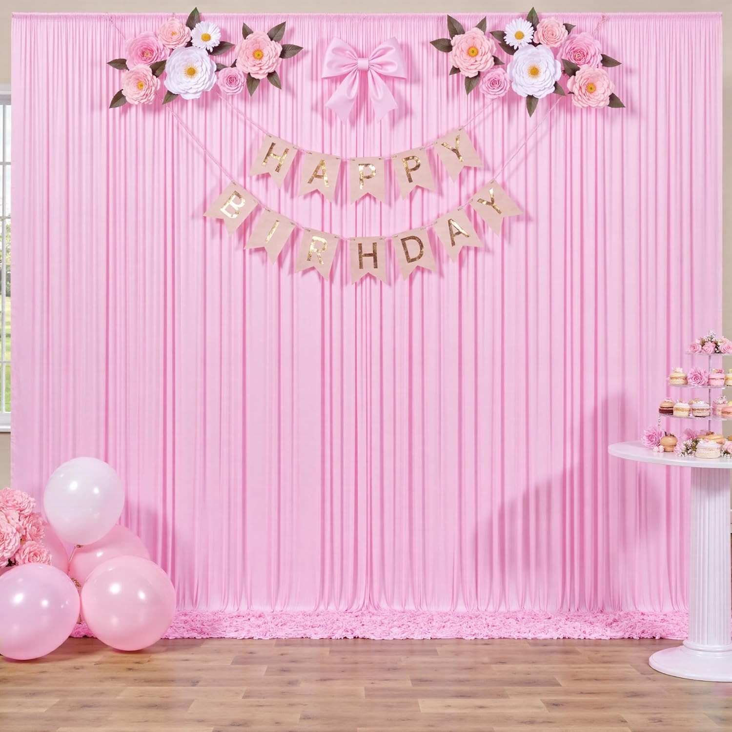 10 ft x 8 Wrinkle Free Pink 5'(W) x 8'(H), 2 panels, Baby