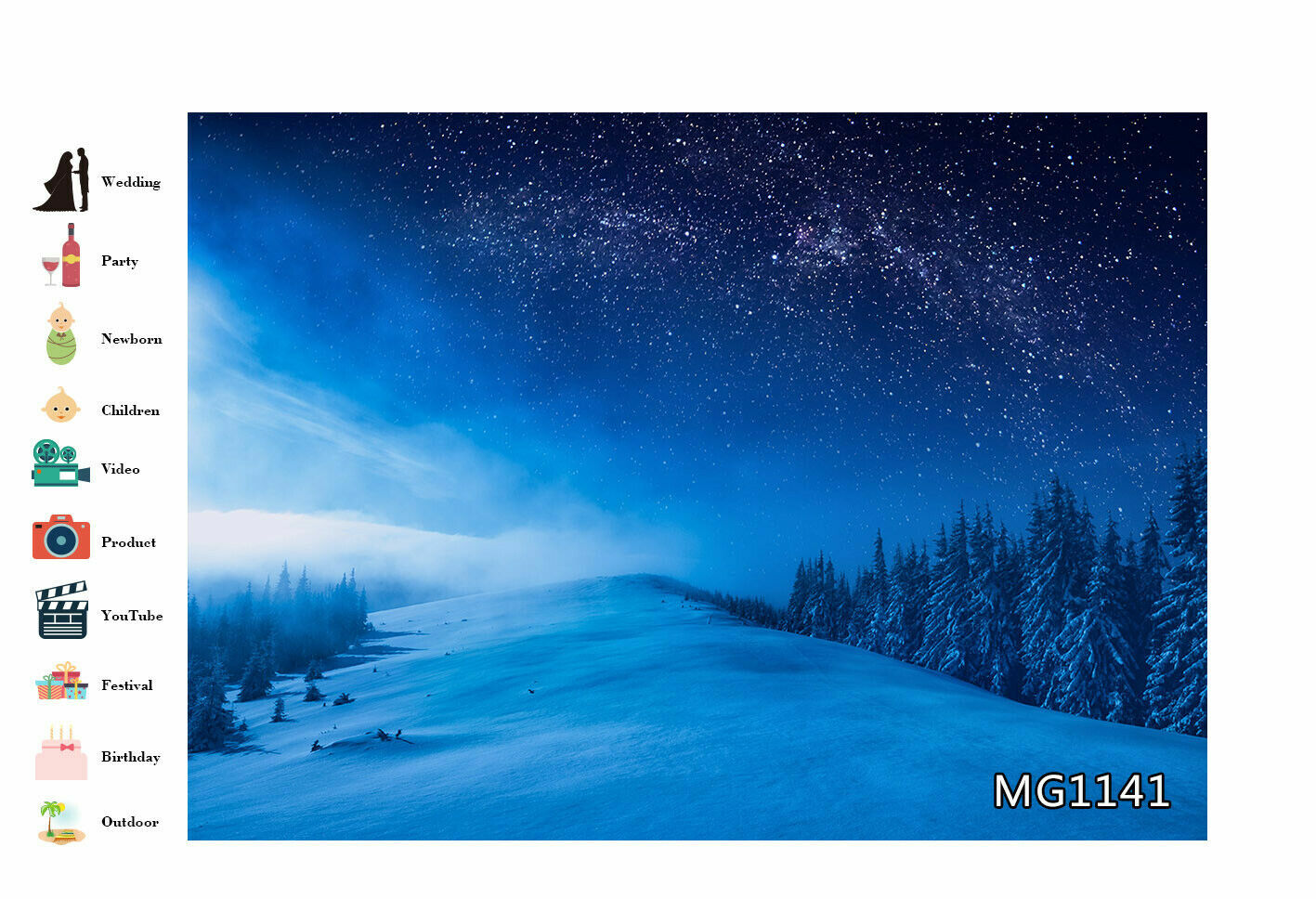 7X5FT Winter Snow Vinyl Backdrop Cedar Forest Props Starry Sky Photo Background
