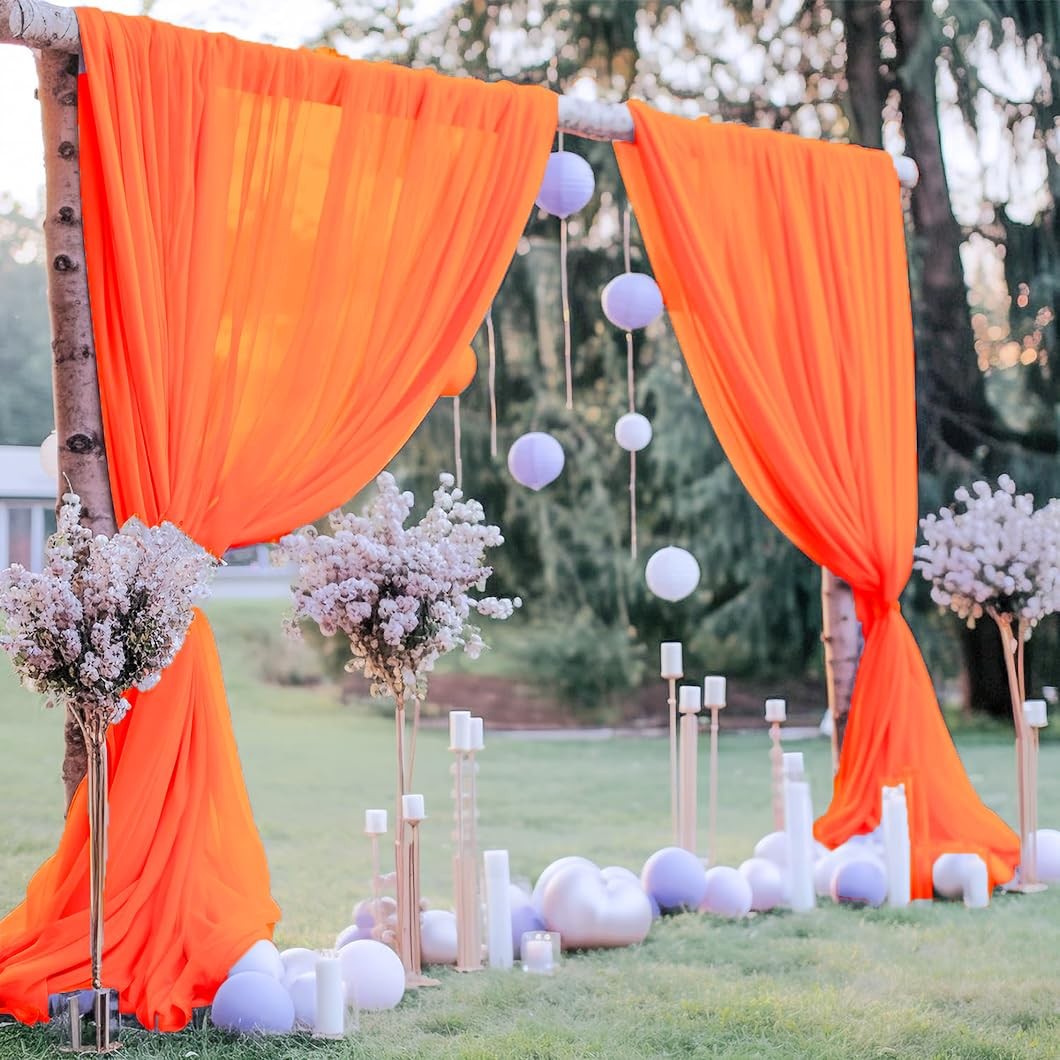 Orange Chiffon Backdrop Curtain Sheer 2 Panels 30×108 Inches Wedding Decor