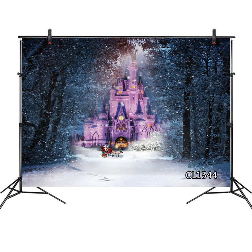 10x8ft Winter Snow Forest Trees Fairy Castle Photo Background Vinyl Backdrop LB
