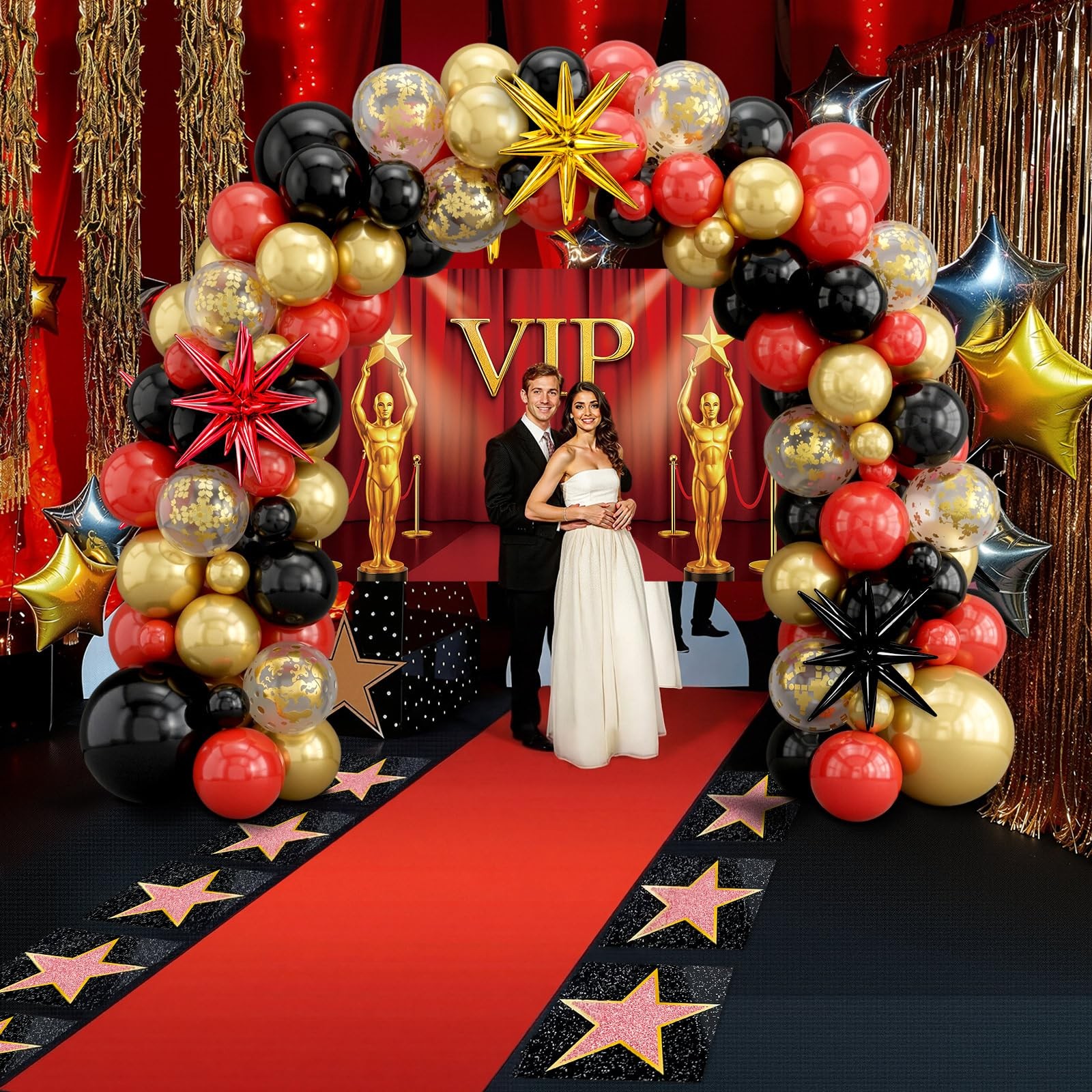 108 Pcs VIP Theme Party Decorations – Red Carpet with VIP Photo Backdrop Star…