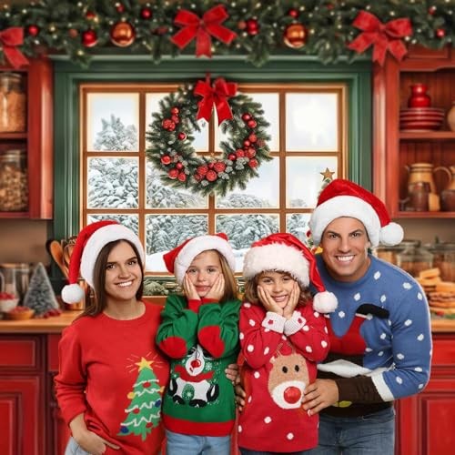Red Retro Kitchen Backdrop – 7x5ft Retro Cabinets – Winter Kitchen Photography
