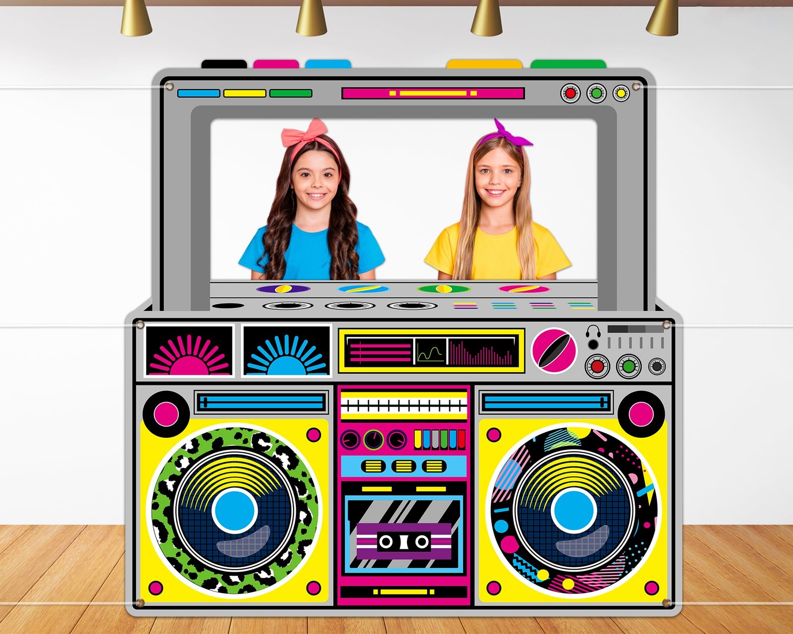 Fabric Radio Boombox Photo Booth Props for 90s 80s 59 x 59 inches, Multicolor