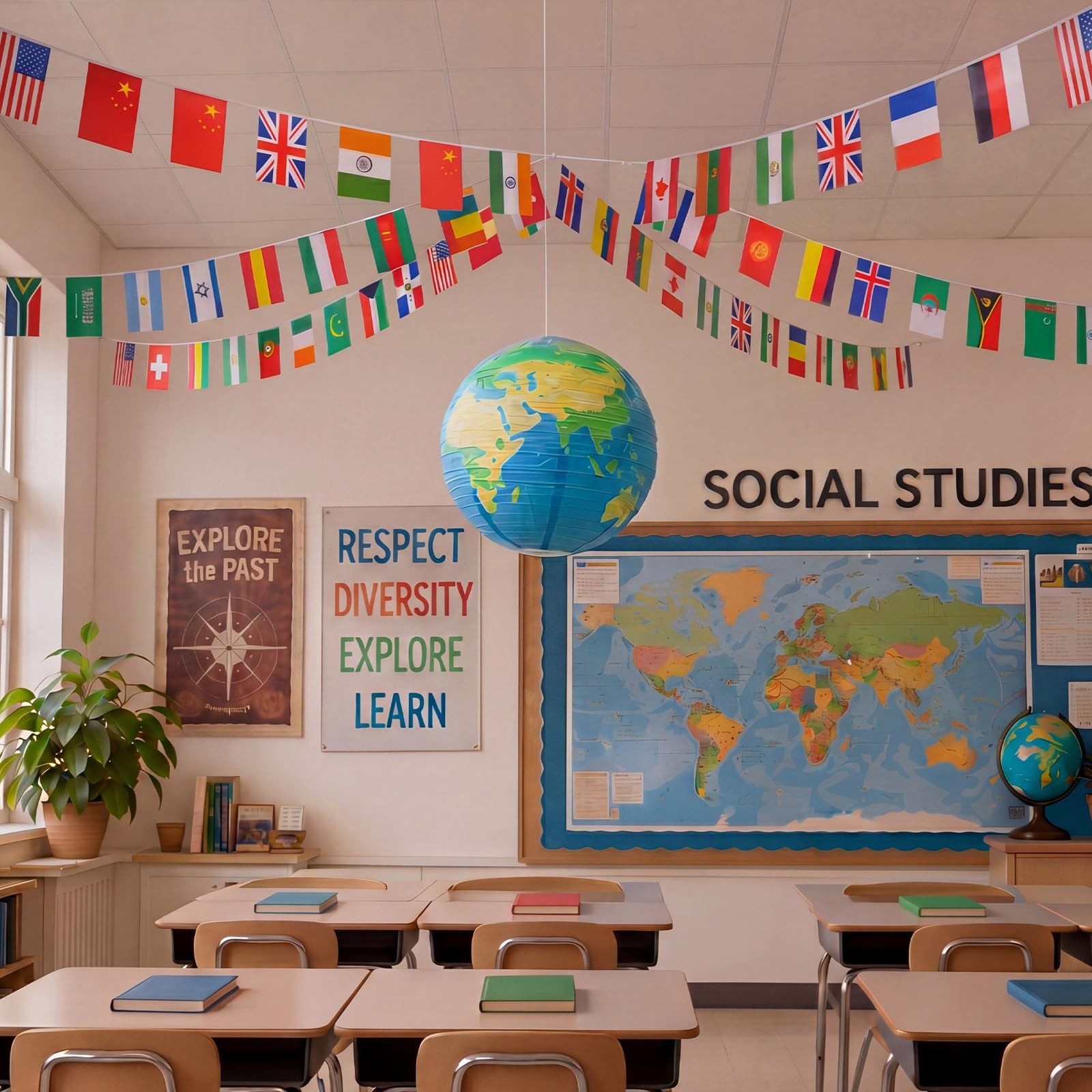 2 Pcs World History Social Studies Classroom Decoration Set 98.4ft 100 Intern…