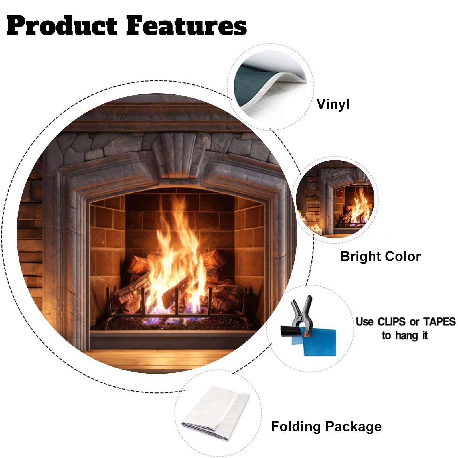 7x5ft Christmas Fireplace Backdrop Burning Firewoods White Brick Photography …