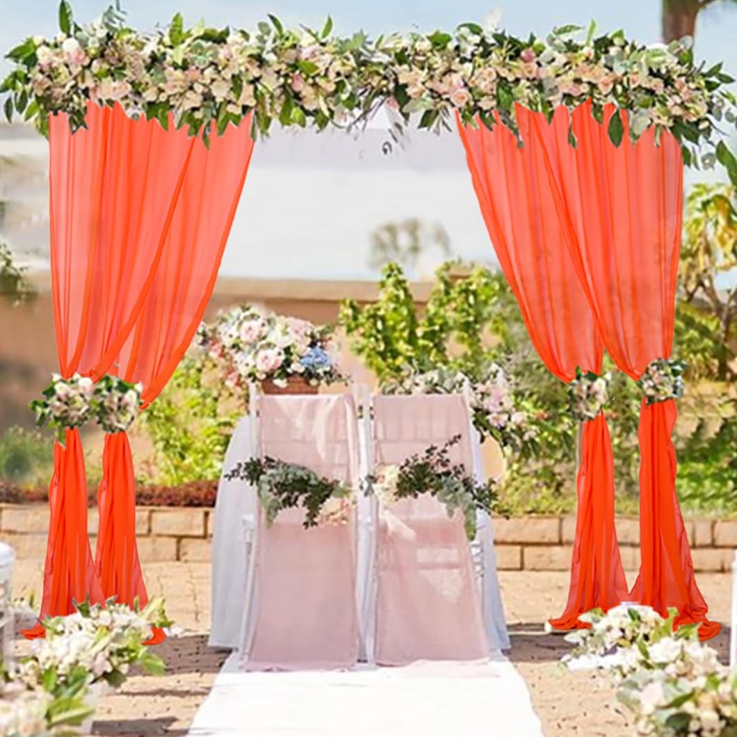 Orange Chiffon Backdrop Sheer Curtains 2 Panels 30×108 Inch Wedding Fabric