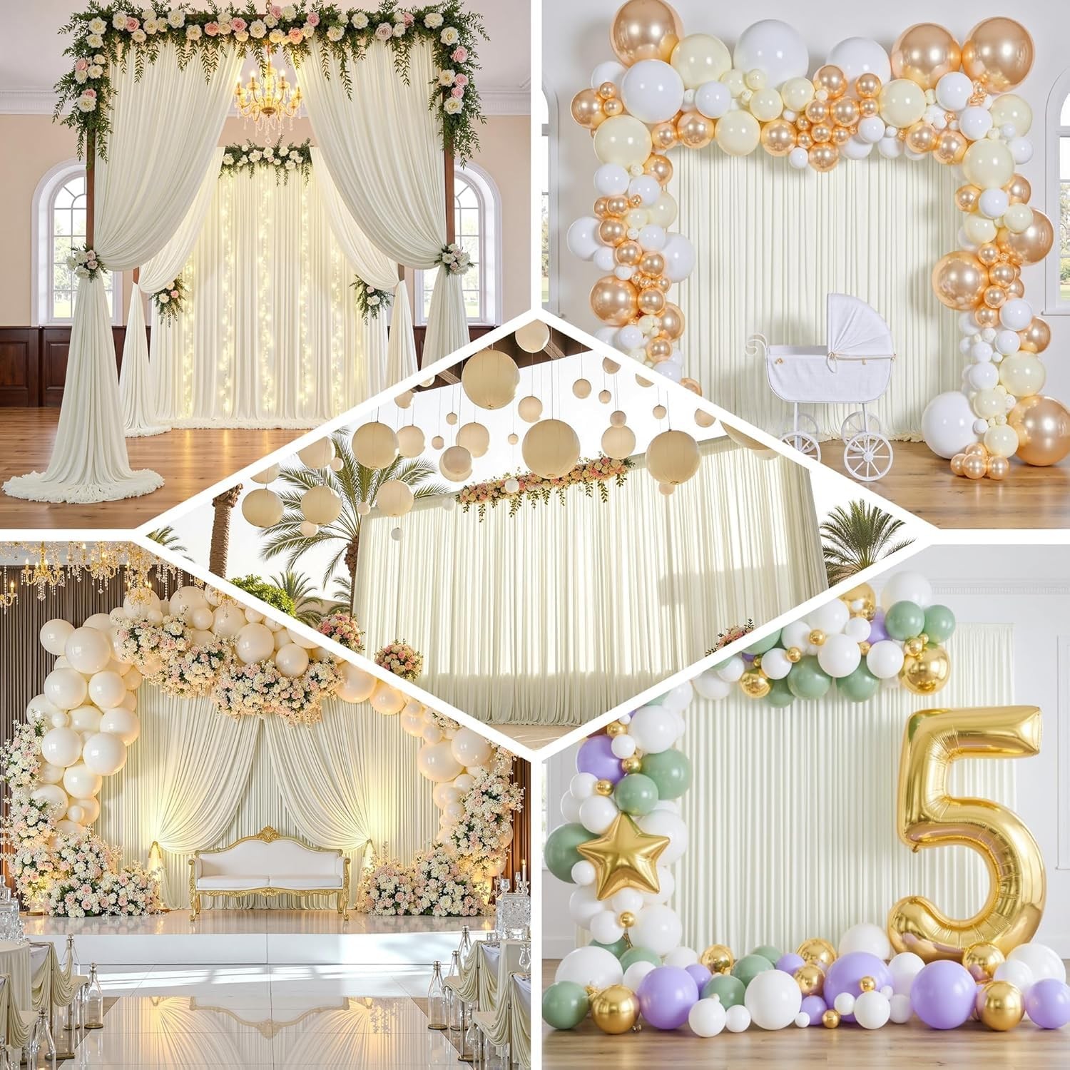 10ft×12ft Ivory Backdrop Curtain for Wedding Parties, 2 Panels Free Polyester…