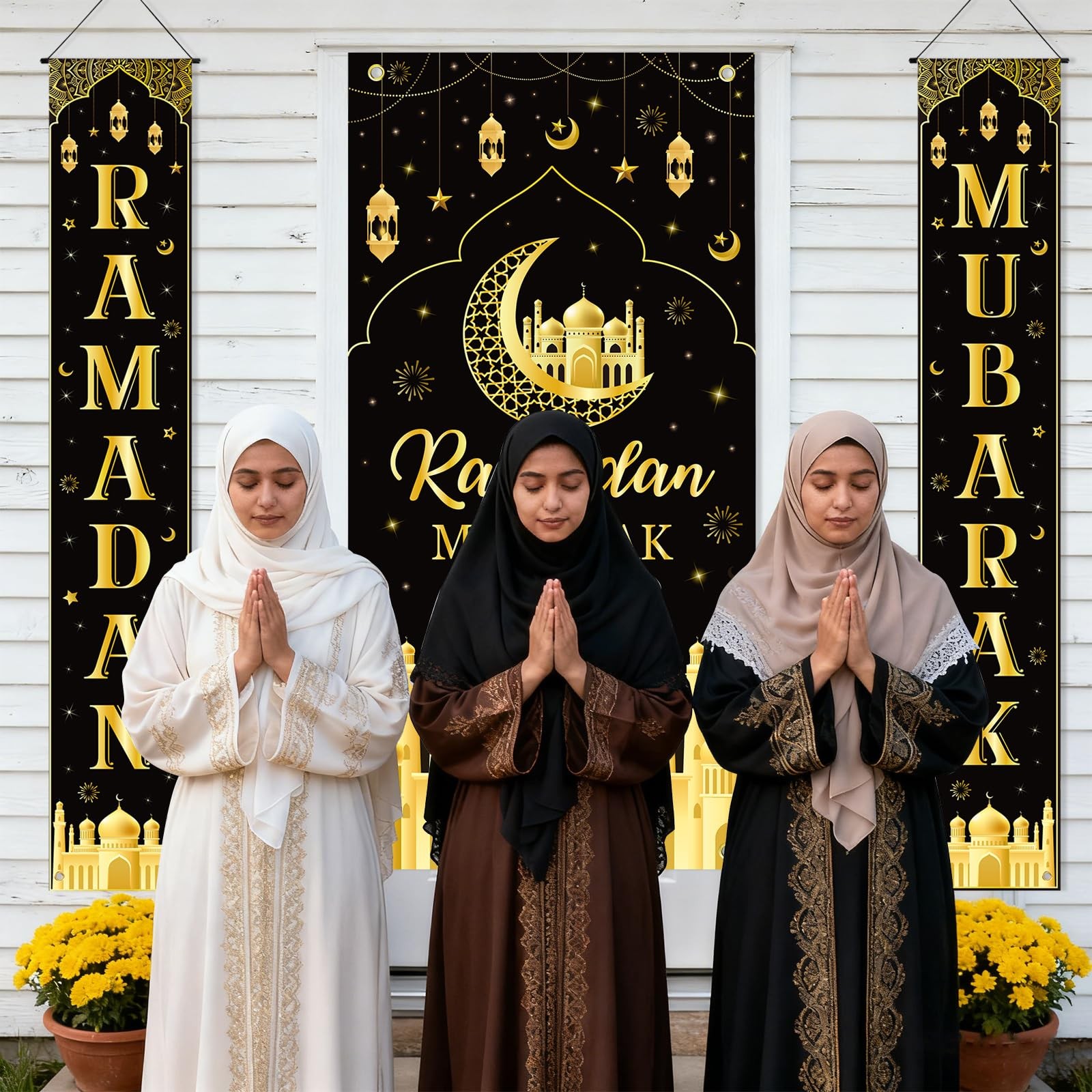 3 Pcs Ramadan Mubarak Banner Ramadan Decorations for Home Eid Mubarak Hanging…