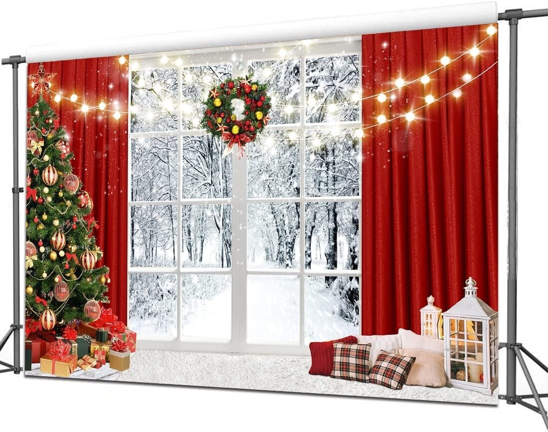 7X5Ft Christmas Window Backdrop for Photography Winter Snow Scene Xmas Party New