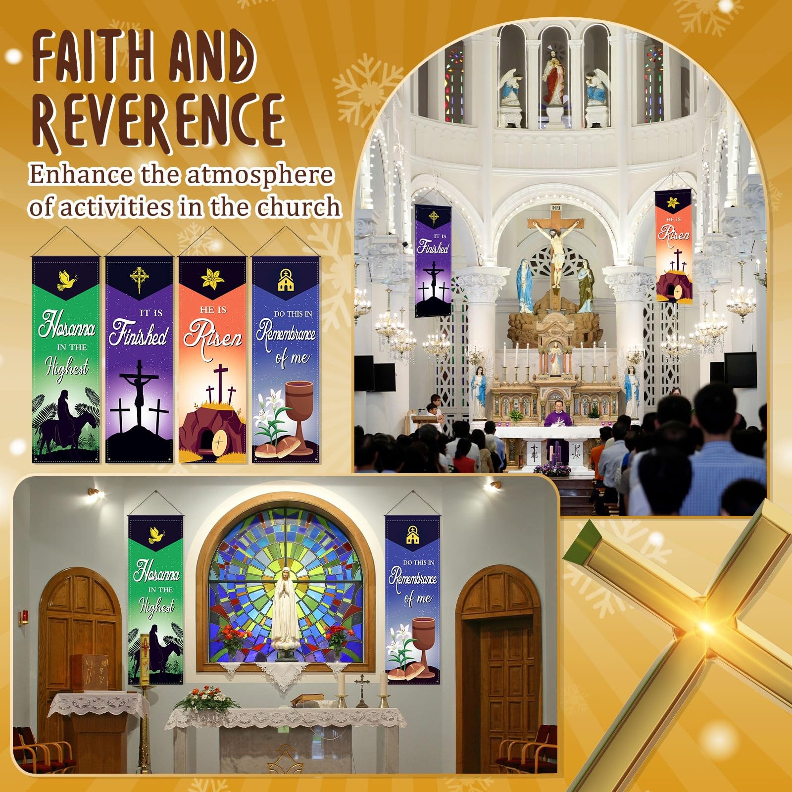 4 Pcs Easter Church Banners, 2 x 6 Feet Resurrection of Jesus Banner for Sanc…