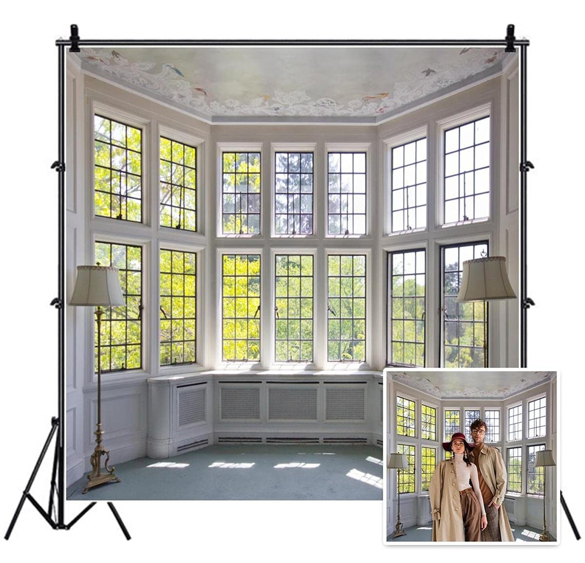 5×5 Ft Classic French Pane Bay Windows Backdrop Photo Studio Floor Lamp Prop