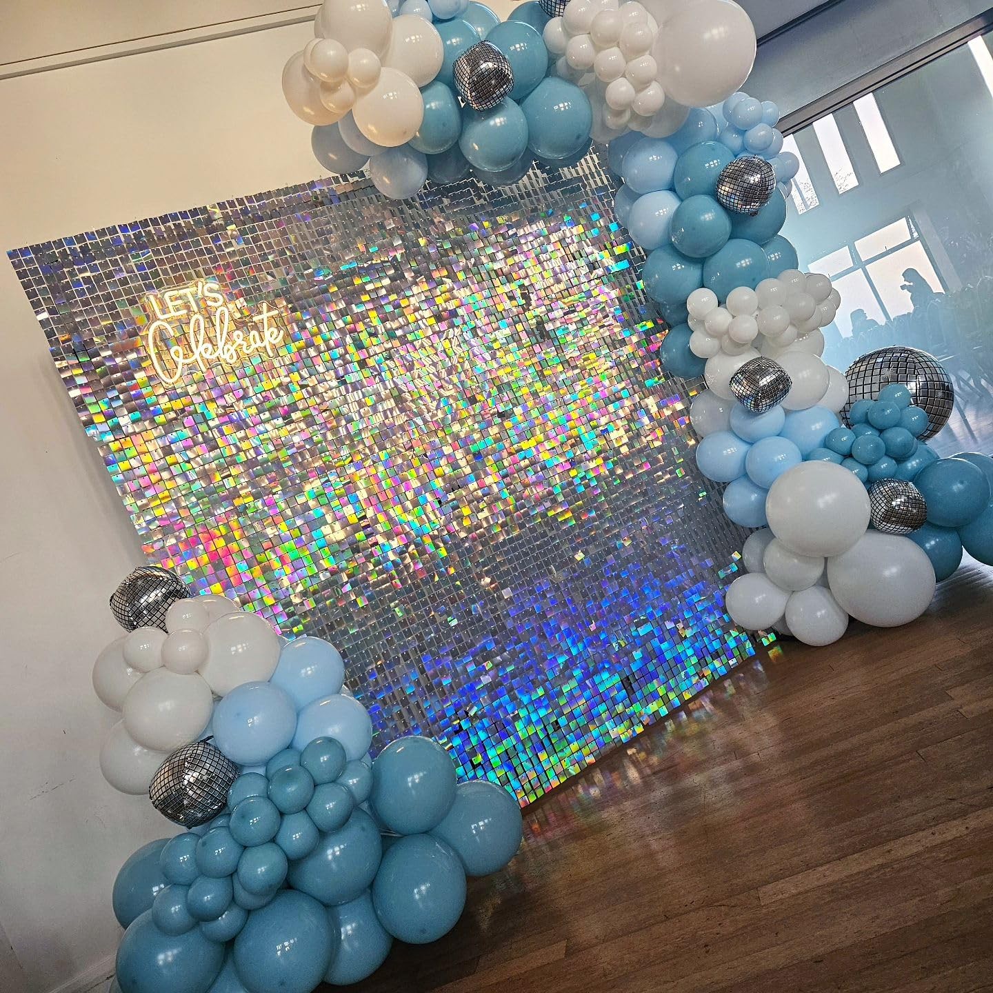 Shimmer Wall Backdrop Silver Iridescent Square 36 Pcs,