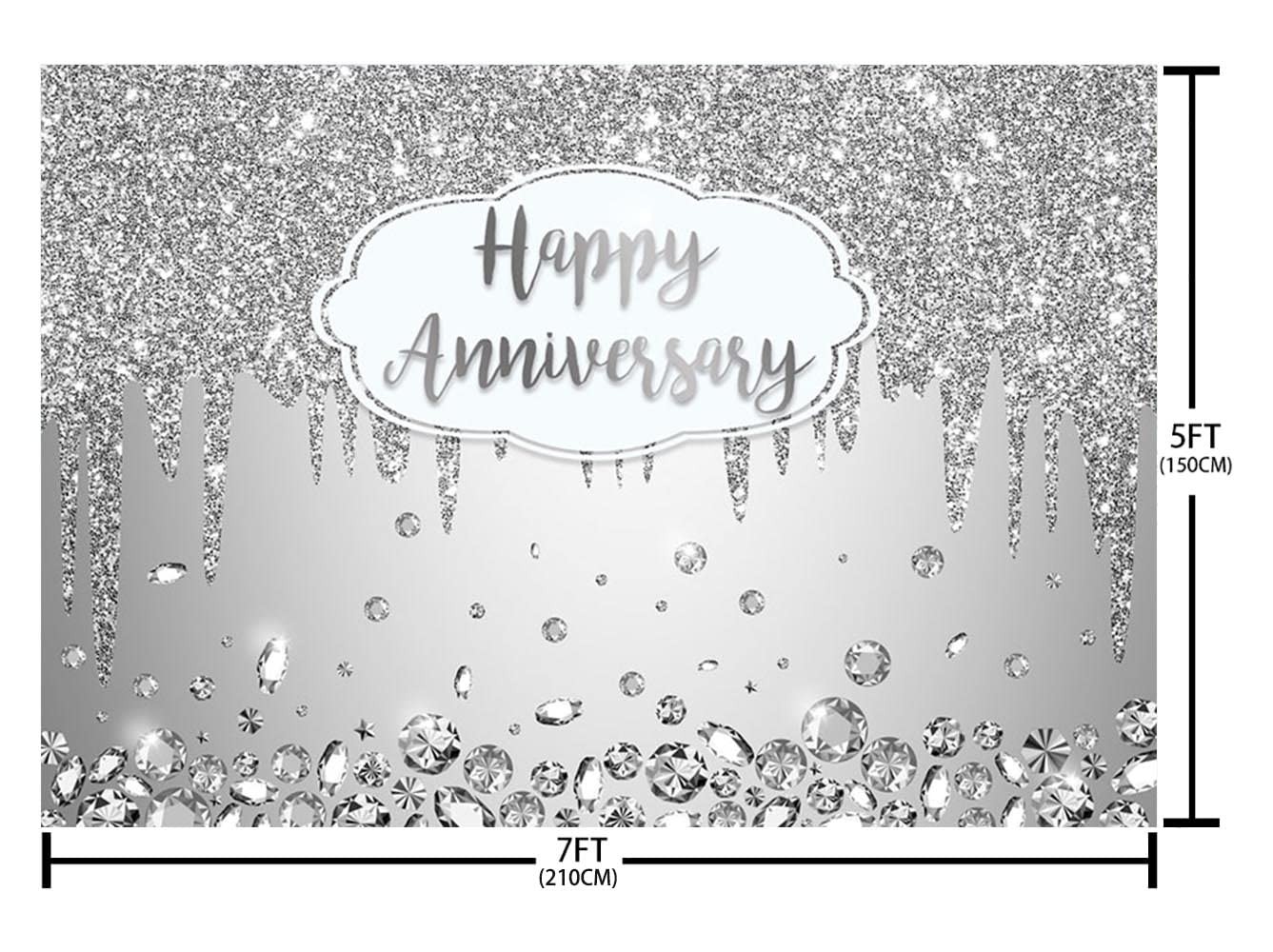 AIBIIN 7x5ft Happy Anniversary Backdrop Silver Dripping Glitter 7X5ft,