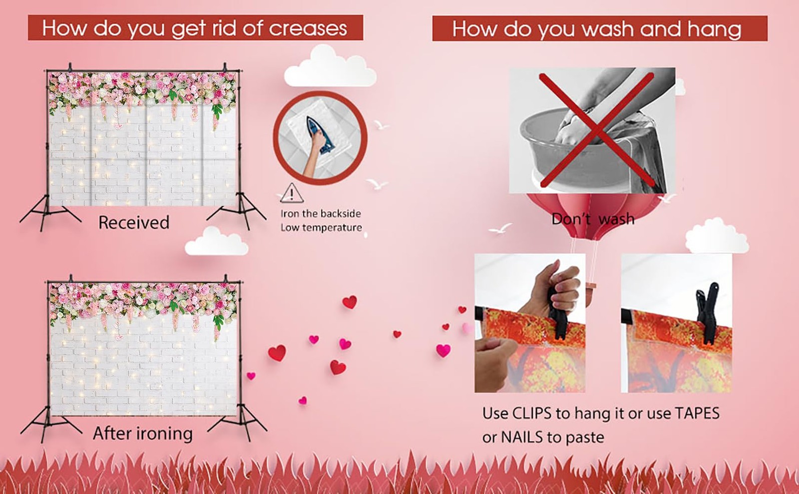 8x6FT Flower Wall Backdrop Glitter White Brick Spring Theme Photo Booth Prop
