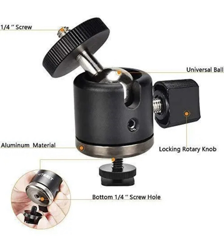UTEBIT Ball Head with 1/4″ Hotshoe Camera Mount Adapter 360 Degree Rotatable
