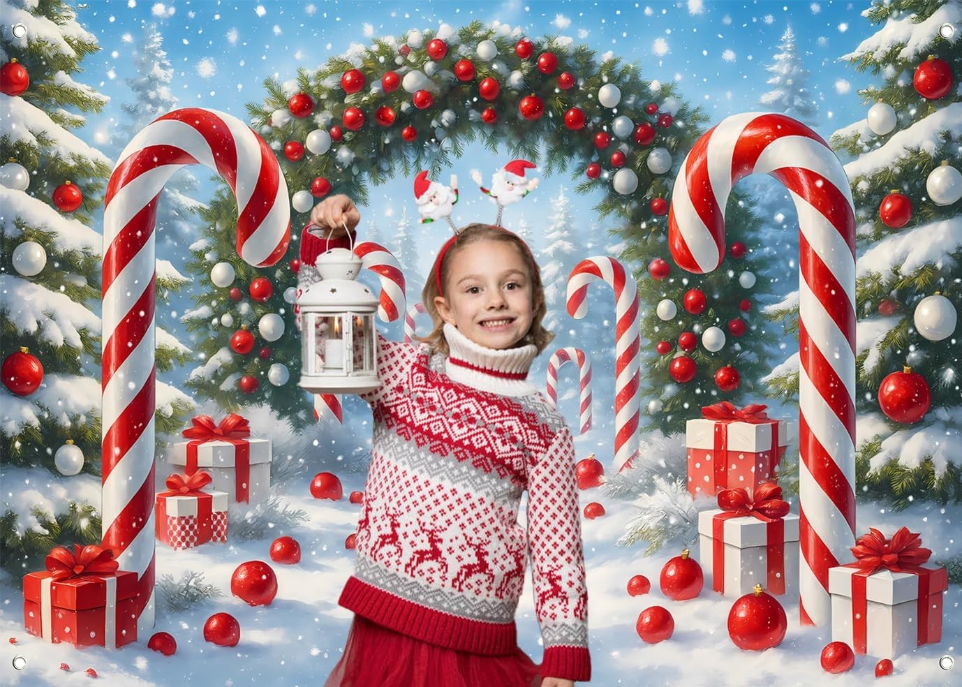 70.8”X47.2” Fabric Merry Christmas Cane Candy Photography Backdrop Winter Snow