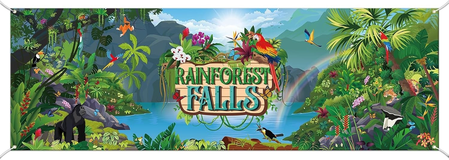 Multicolored Rainforest Scene Photography Backdrop for Party Events 18 x 6 Ft
