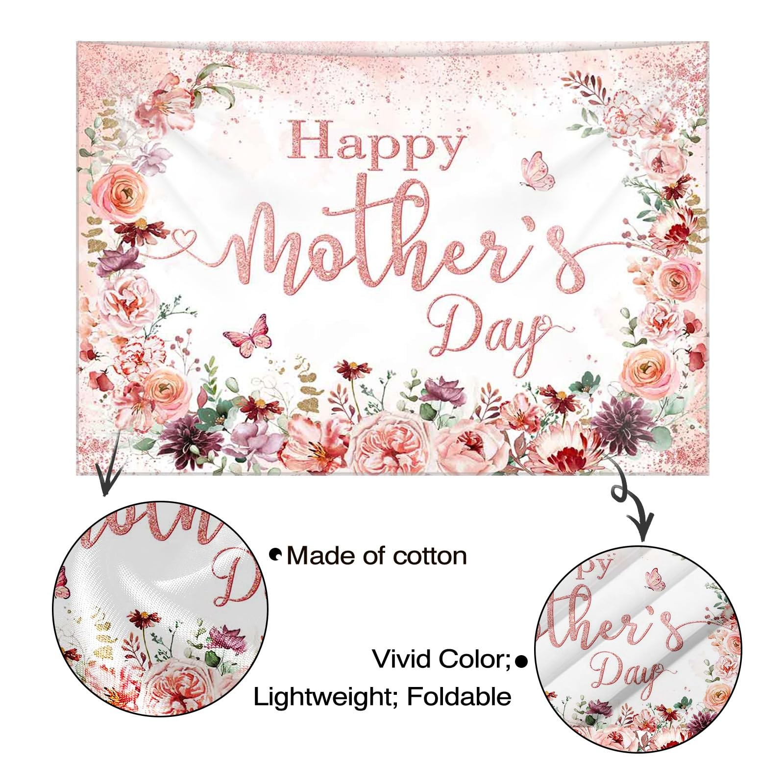 Mothers Day Backdrop Pink Floral Happy Mother’s Day Photo Background Rose Gold D